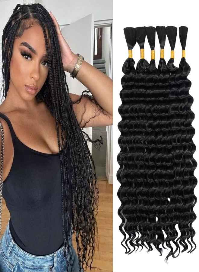 FCHLHFC Deep Wave Bulk Hair 6 Bundles/Pack 200g 20 Inch No Weft Deep Wave Bulk Hair for Braiding Extensions for Boho Braids Natural Black Wet and Wavy（Natural Black） - Image 1